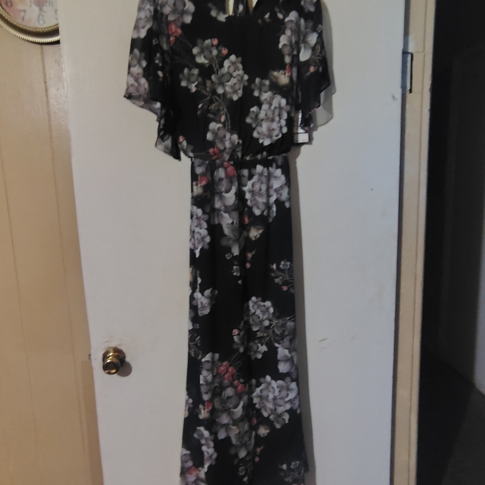 Nine West Black and Pink Floral Maxi Dress